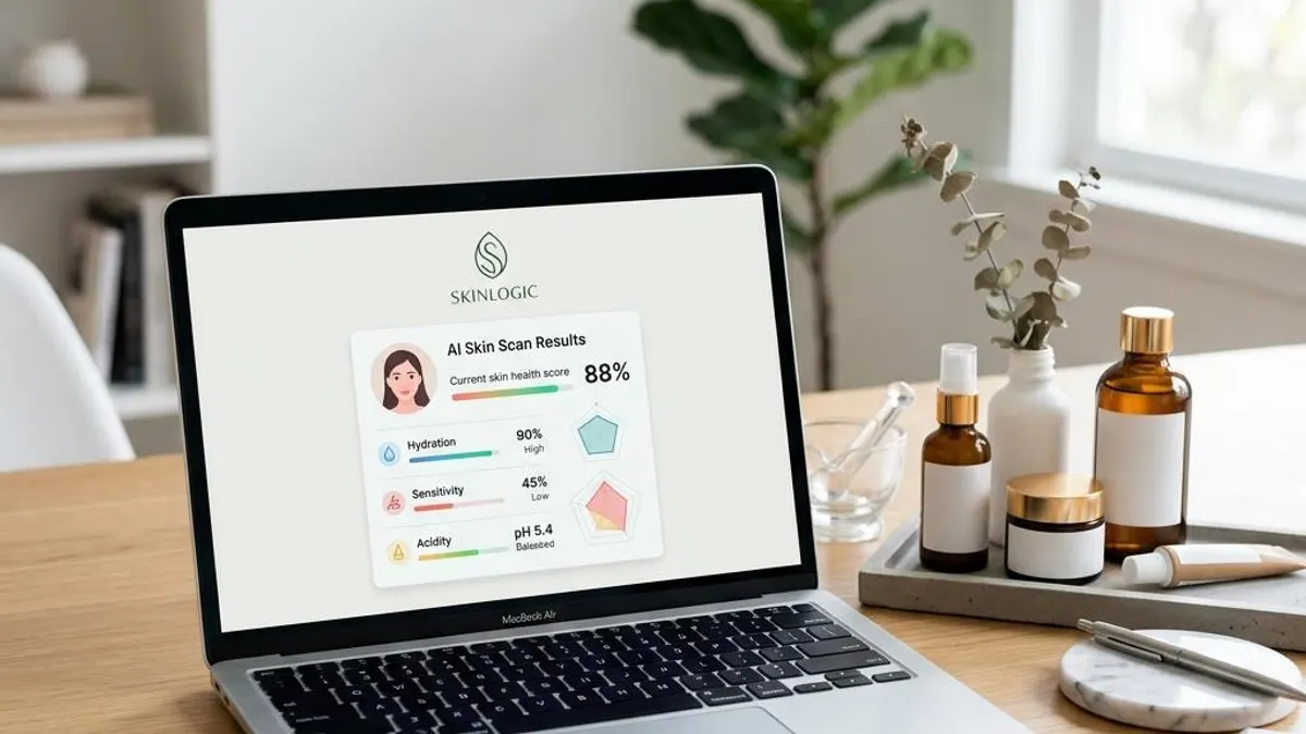 White-label mobile app mockup showing AI skin scan results for a private label brand