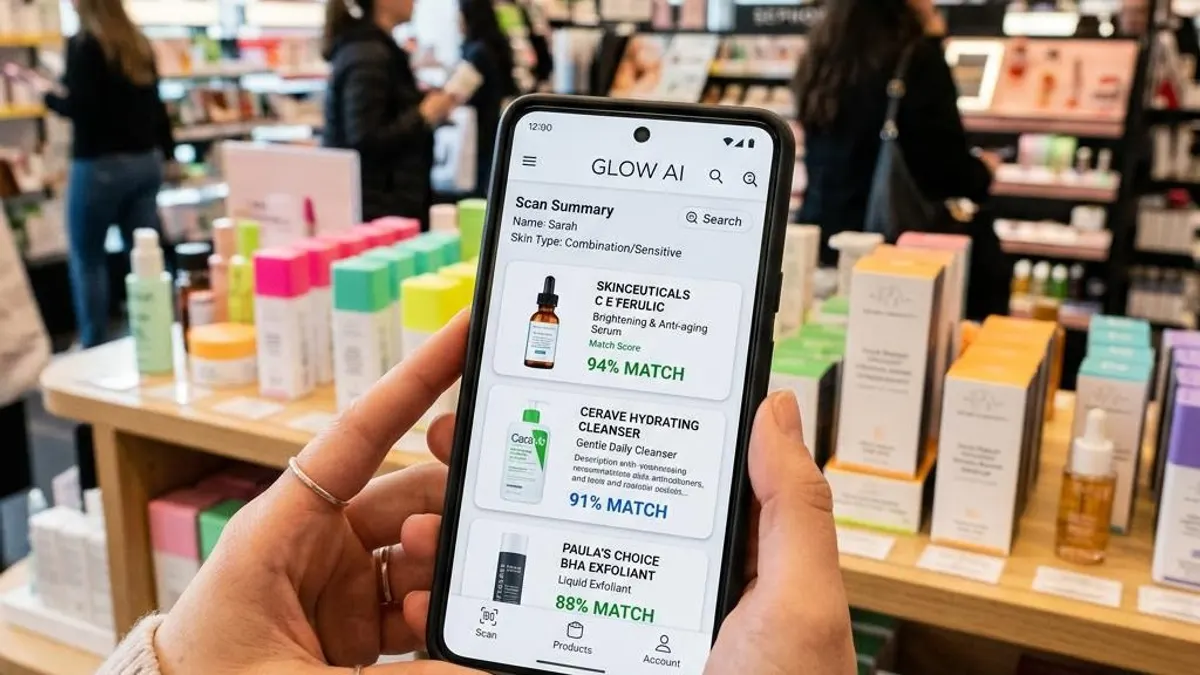 Split-screen comparison of a generic quiz funnel versus an AI skin analysis result screen